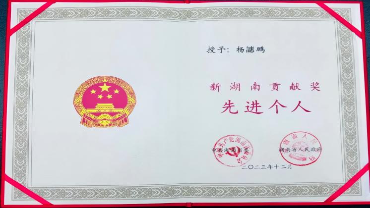 炬神電子董事長楊譓鵬榮獲“新湖南貢獻獎-先進個人”殊榮